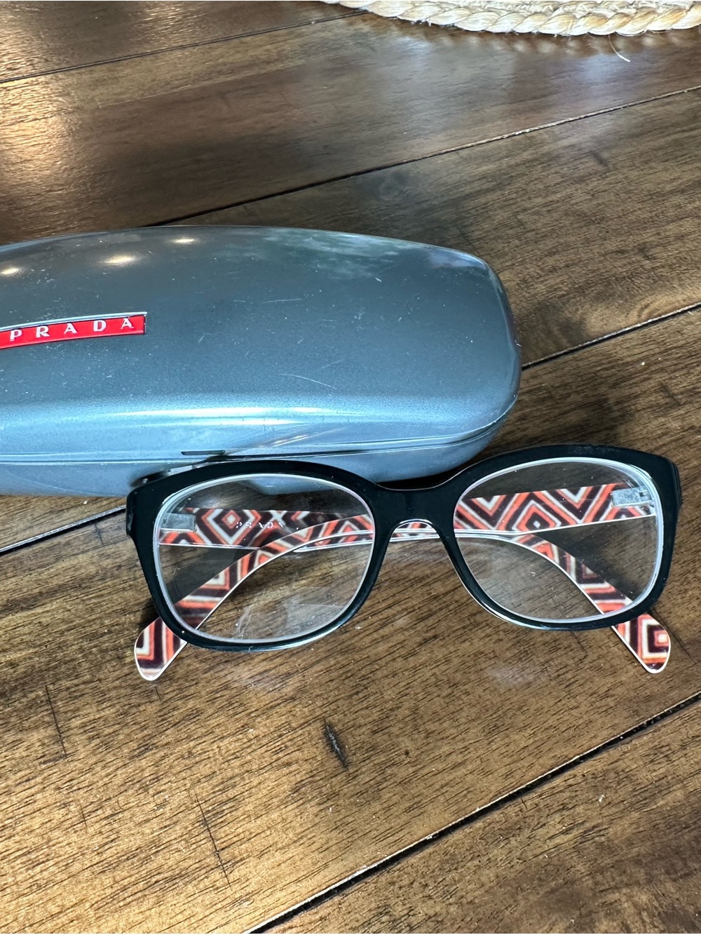 Prada Black Frames with Red & Cream Geometric Temples
